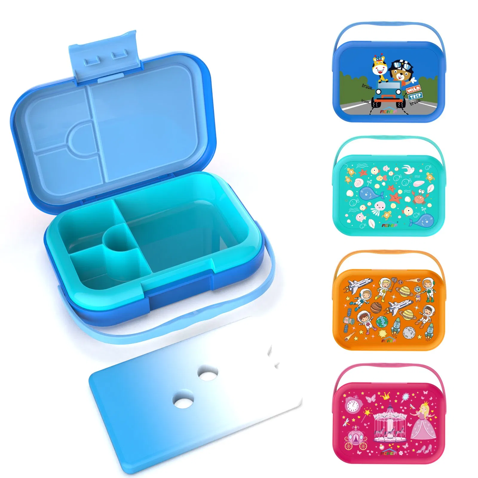 Aohea OEM ODM Obm Portable Lunch Box with Ice Pack3 Pack Bento Snack Boxes with 3 Compartments Bento Lunch Box Reusable Divided Food Storage Container Meal Prep