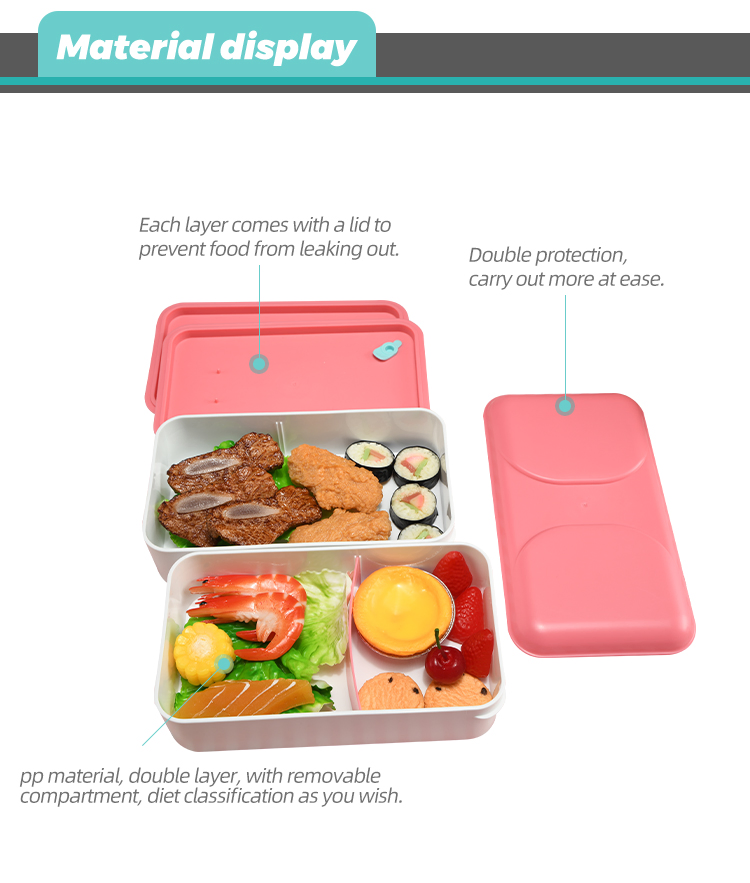 Aohea OEM Obm ODM Plastic Double Layerlunch Box with Adjustable Dividers - Compartments, Ideal for Meal Prep, Perfect for Family Lunches, Dishwasher Safe