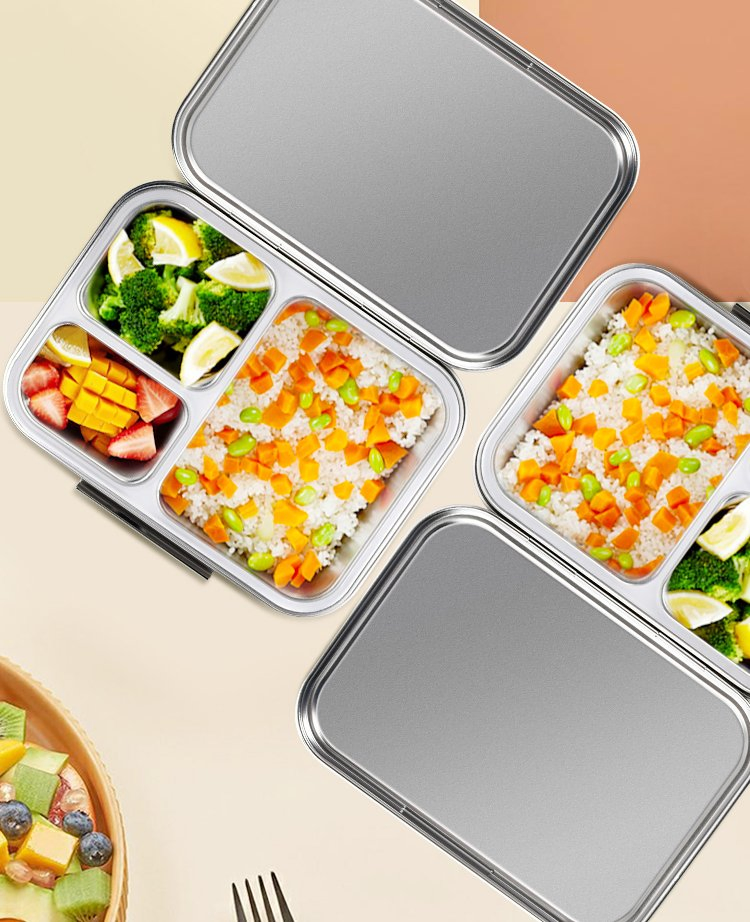 Aohea Obm ODM 3-Compartment Stainless Steel Bento Lunch Box - Large Metal Meal Prep Container, Reusable, Stackable, Oven/Dishwasher/Freezer Safe, with Secure Li
