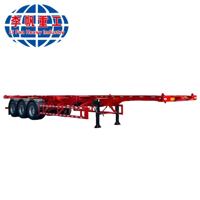 Multi-Wheeled Container Transport Semitrailer, with a Red Appearance and Solid Structure, Is Suitable for Transporting All Kinds of Container Goods, Facilitati