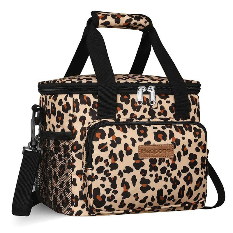 Hot Selling Leopard Thermal 15L Cooler Inuslated Lunch Bag for Women Adults