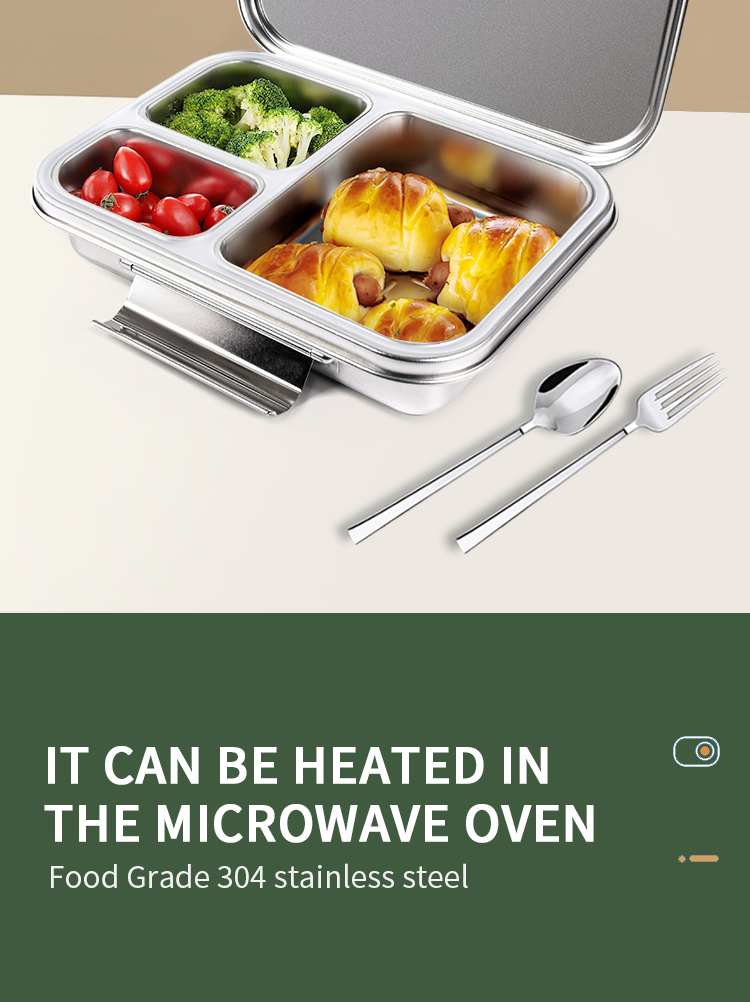 Aohea Obm ODM 3-Compartment Stainless Steel Bento Lunch Box - Large Metal Meal Prep Container, Reusable, Stackable, Oven/Dishwasher/Freezer Safe, with Secure Li