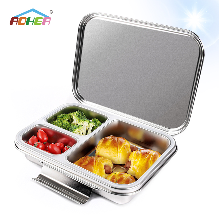 Aohea Obm ODM 3-Section 304 Stainless Steel Food Containers - Airtight Bento Lunch Box, Stackable, Dishwasher Safe, with Secure Lids, Ideal for Meal Prep