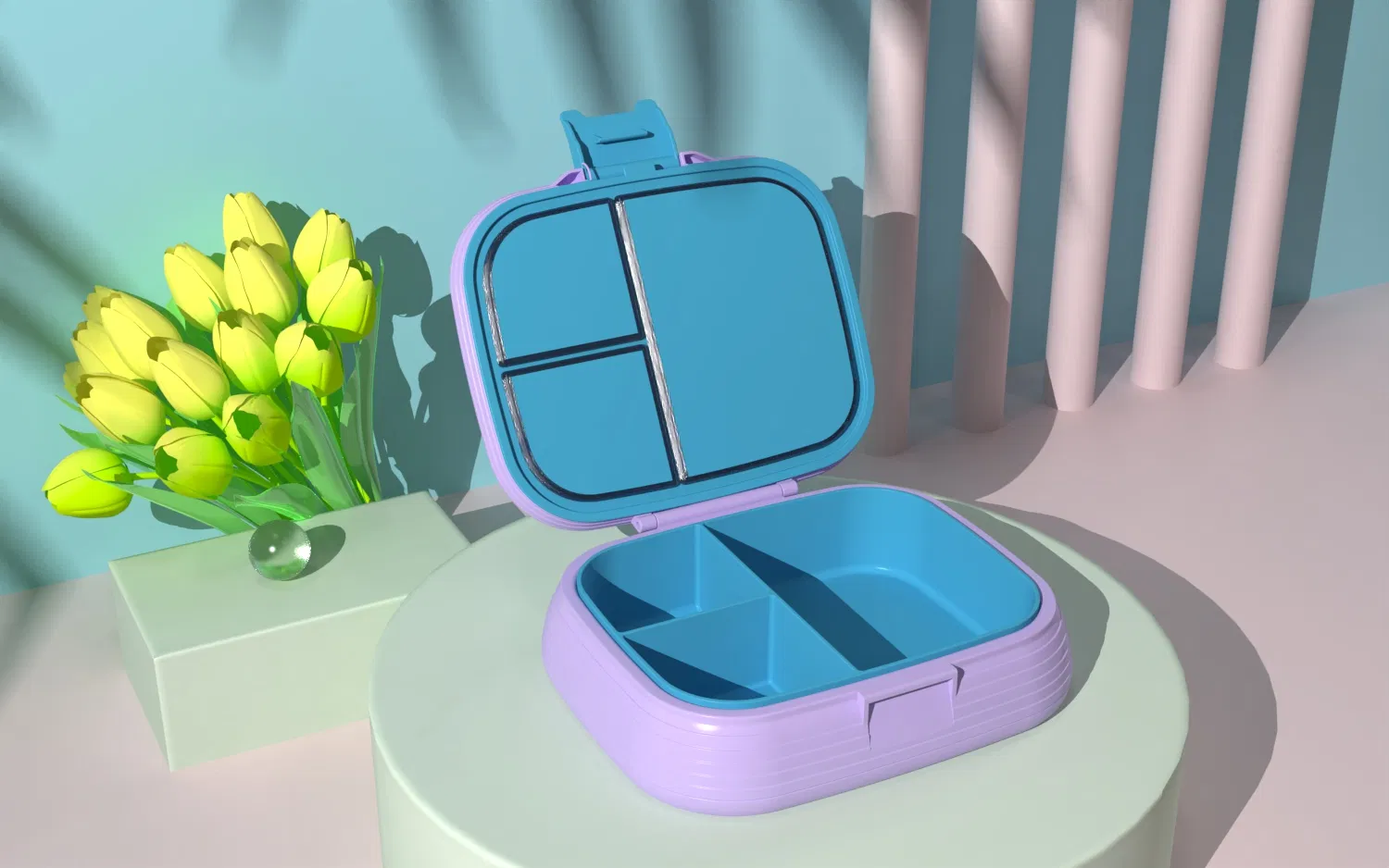 Aohea OEM ODM Obm Lunch Box with Ice Pack3 Pack Bento Snack Boxes with 3 Compartments Bento Lunch Box Reusable Divided Food Storage Container Meal Prep