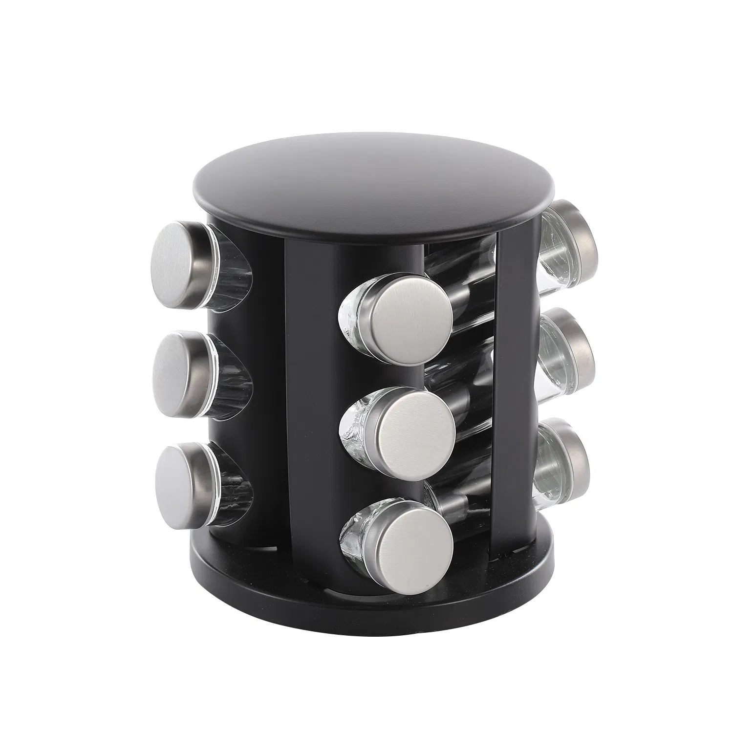 2025 New Cross-Border Hot Selling Seasoning Bottle Set Stainless Steel Material with Rotating Rack Kitchen Spice Pepper Shaker