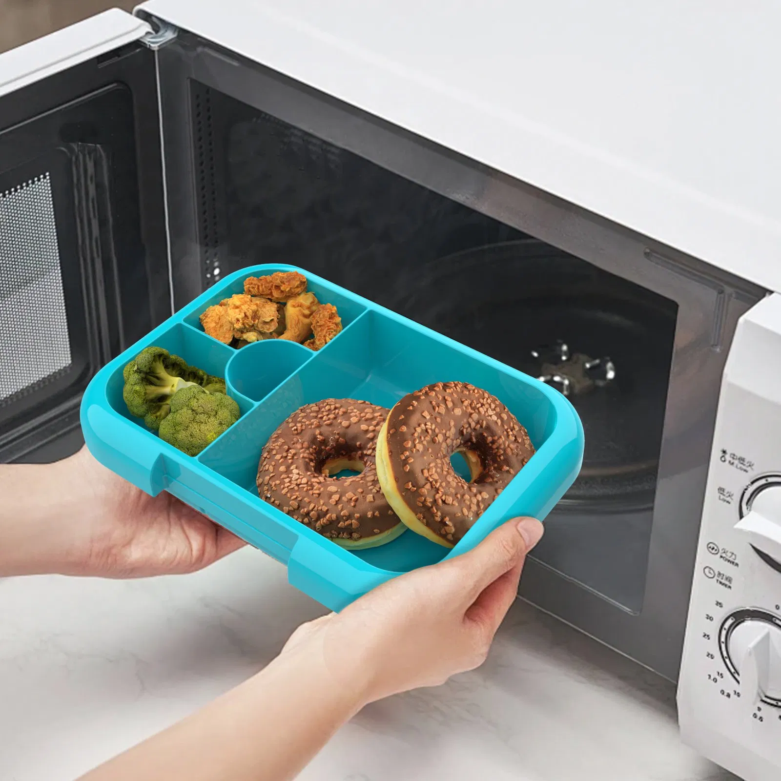 Aohea OEM ODM Obm Portable Lunch Box with Ice Pack3 Pack Bento Snack Boxes with 3 Compartments Bento Lunch Box Reusable Divided Food Storage Container Meal Prep