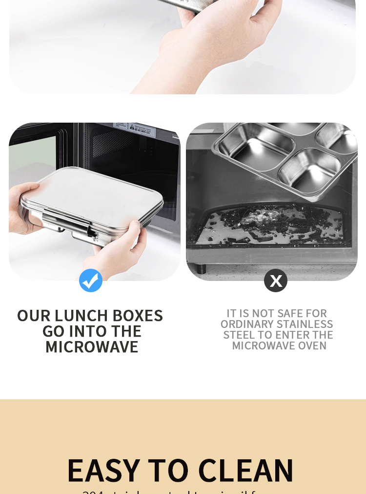 Aohea Obm ODM 3-Section 304 Stainless Steel Food Containers - Airtight Bento Lunch Box, Stackable, Dishwasher Safe, with Secure Lids, Ideal for Meal Prep