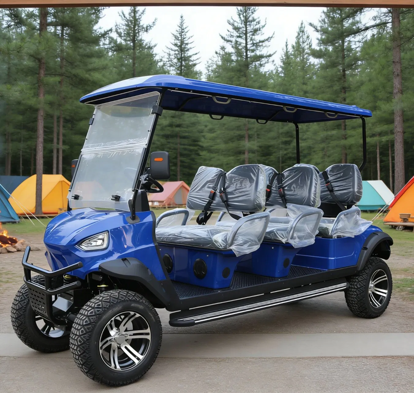 Blue 6-Seater off-Road Golf Cart with Rear Cargo for Resort Shuttles