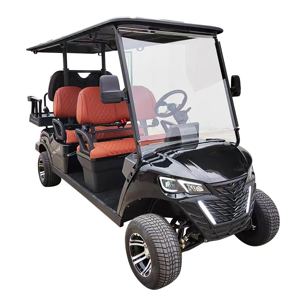 Good Price Black 5kw Gas or Solar Lifted Electric Golf Cart 6 Passenger 4+2 Seater Fleet Golf Buggies for Sale