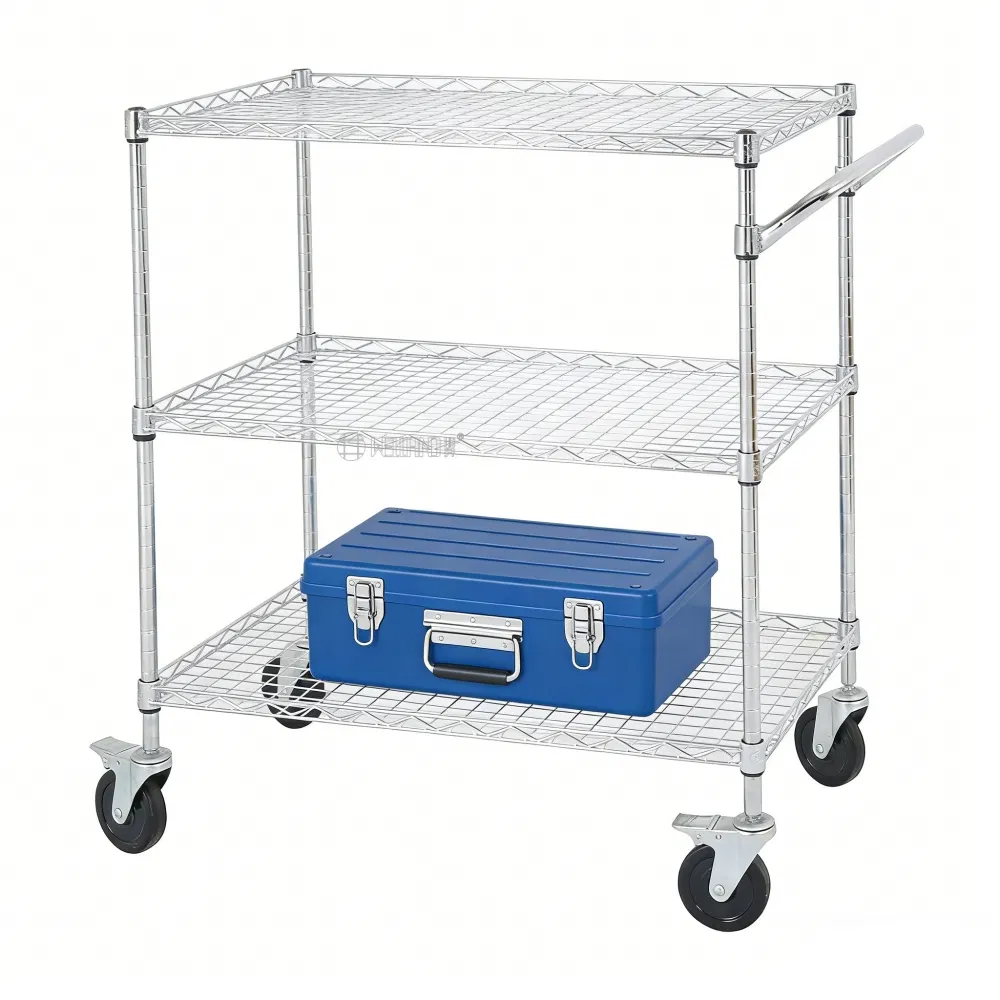 Industrial Warehouse Logistics Storage Chrome Steel Wire Mesh Trolley Transport Hand Cart
