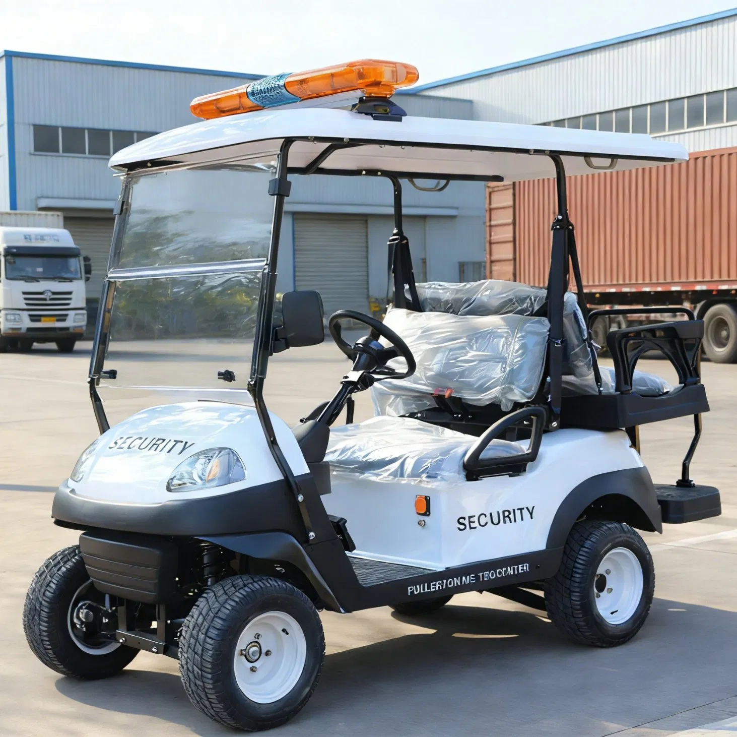 4-Seat White Security Golf Cart: Warning Light for Resort Patrols