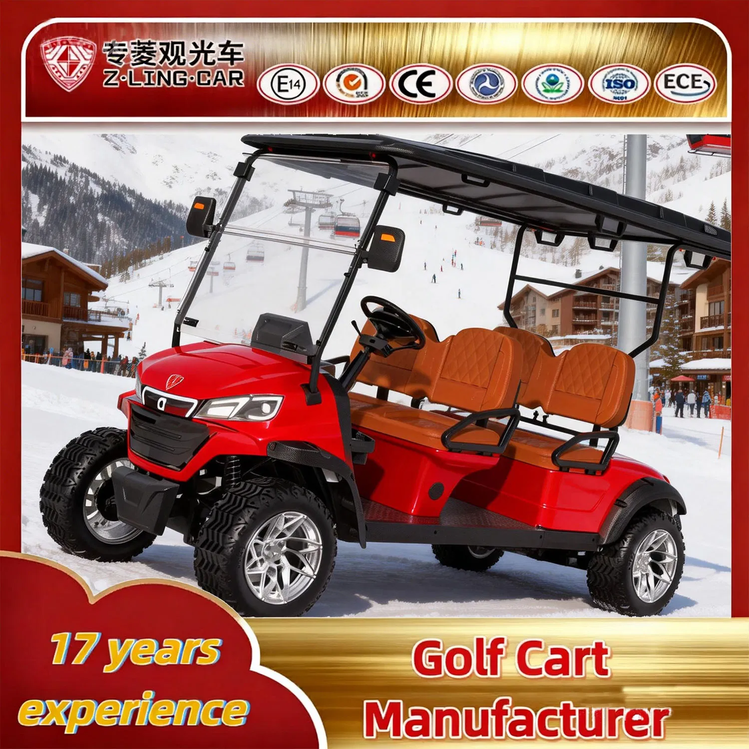 Zlingcar 4 Seat Electric Golf Cart Industrial Park Security Patrol Vehicle Reinforced Structure