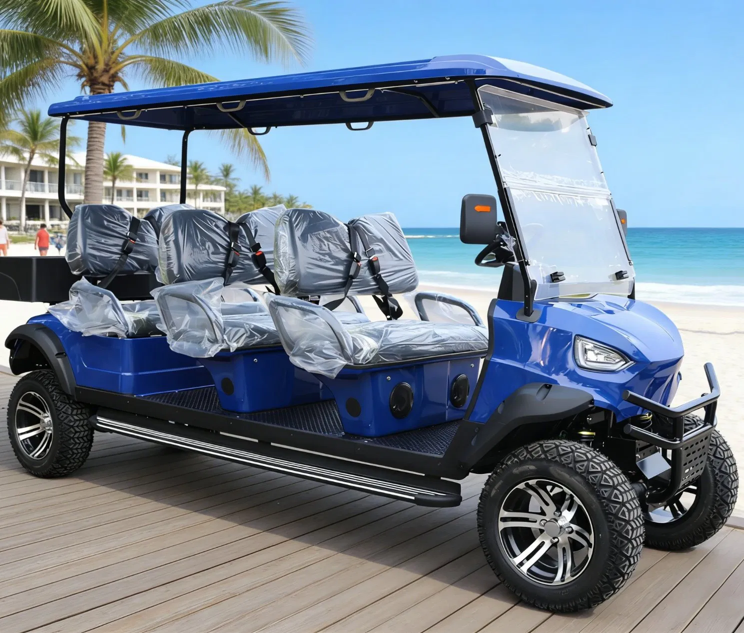 Blue 6-Seater off-Road Golf Cart with Rear Cargo for Resort Shuttles
