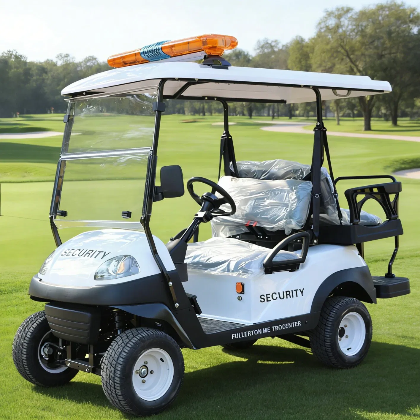 4-Seat White Security Golf Cart: Warning Light for Resort Patrols