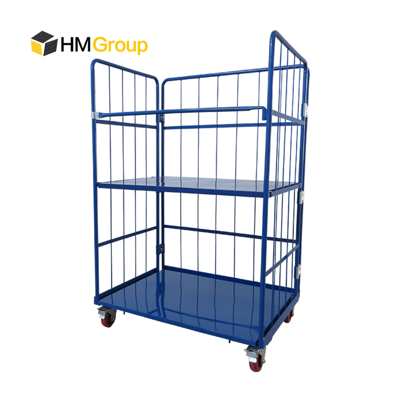Logistic Metallic Transport Industrial Wire Mesh Roll Trolley Cart for Storage
