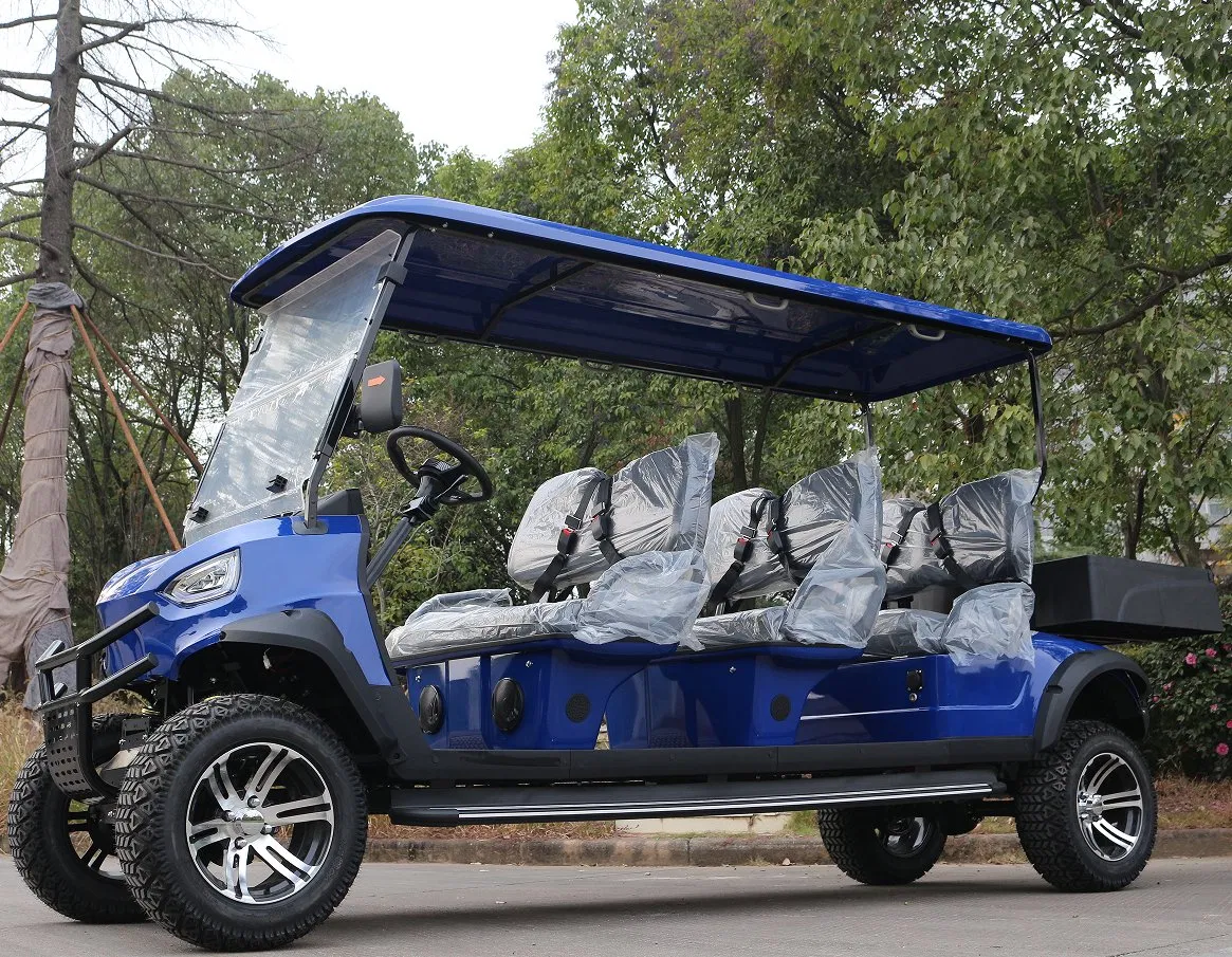 Blue 6-Seater off-Road Golf Cart with Rear Cargo for Resort Shuttles