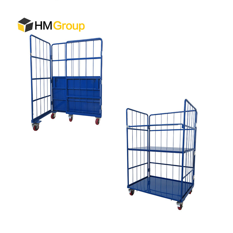 Logistic Metallic Transport Industrial Wire Mesh Roll Trolley Cart for Storage