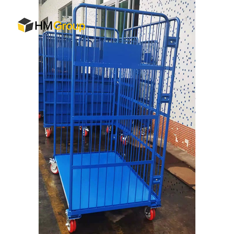 Logistic Metallic Transport Industrial Wire Mesh Roll Trolley Cart for Storage