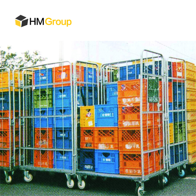 Logistic Metallic Transport Industrial Wire Mesh Roll Trolley Cart for Storage