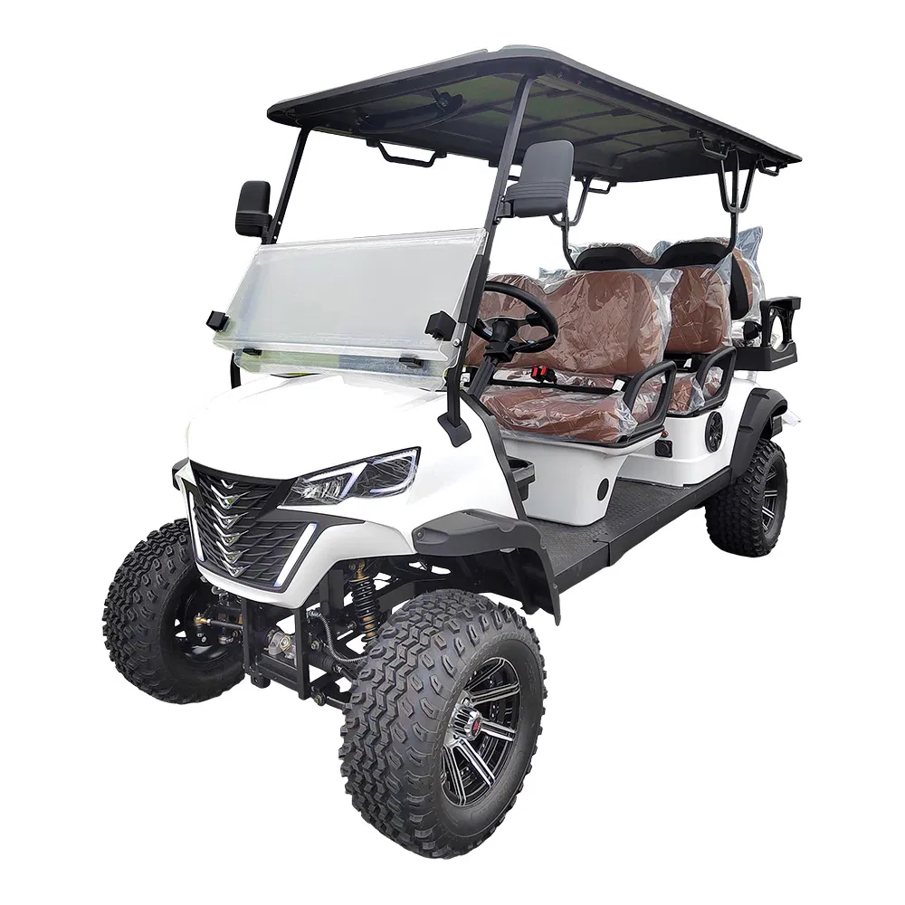 Good Price Black 5kw Gas or Solar Lifted Electric Golf Cart 6 Passenger 4+2 Seater Fleet Golf Buggies for Sale