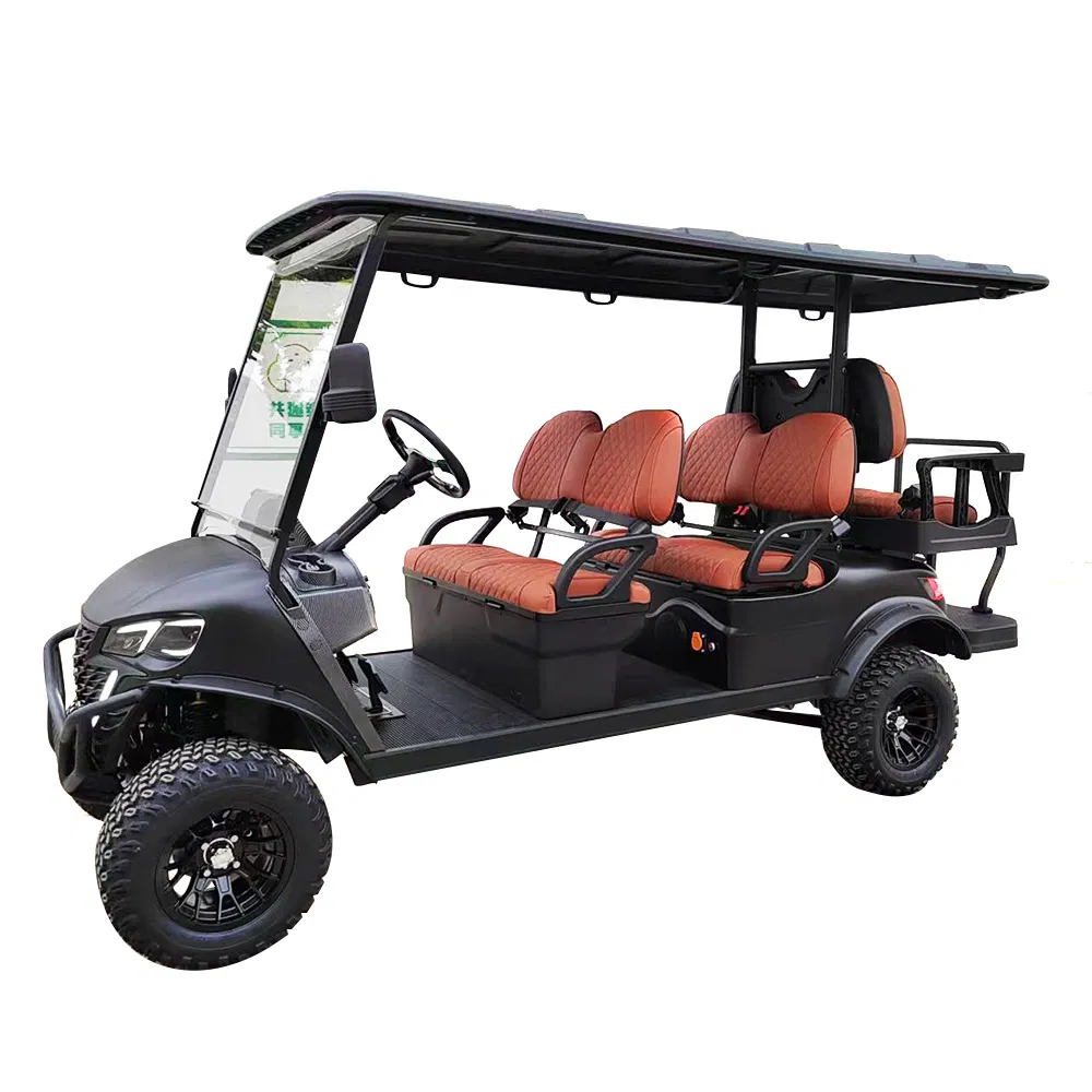 Good Price Black 5kw Gas or Solar Lifted Electric Golf Cart 6 Passenger 4+2 Seater Fleet Golf Buggies for Sale