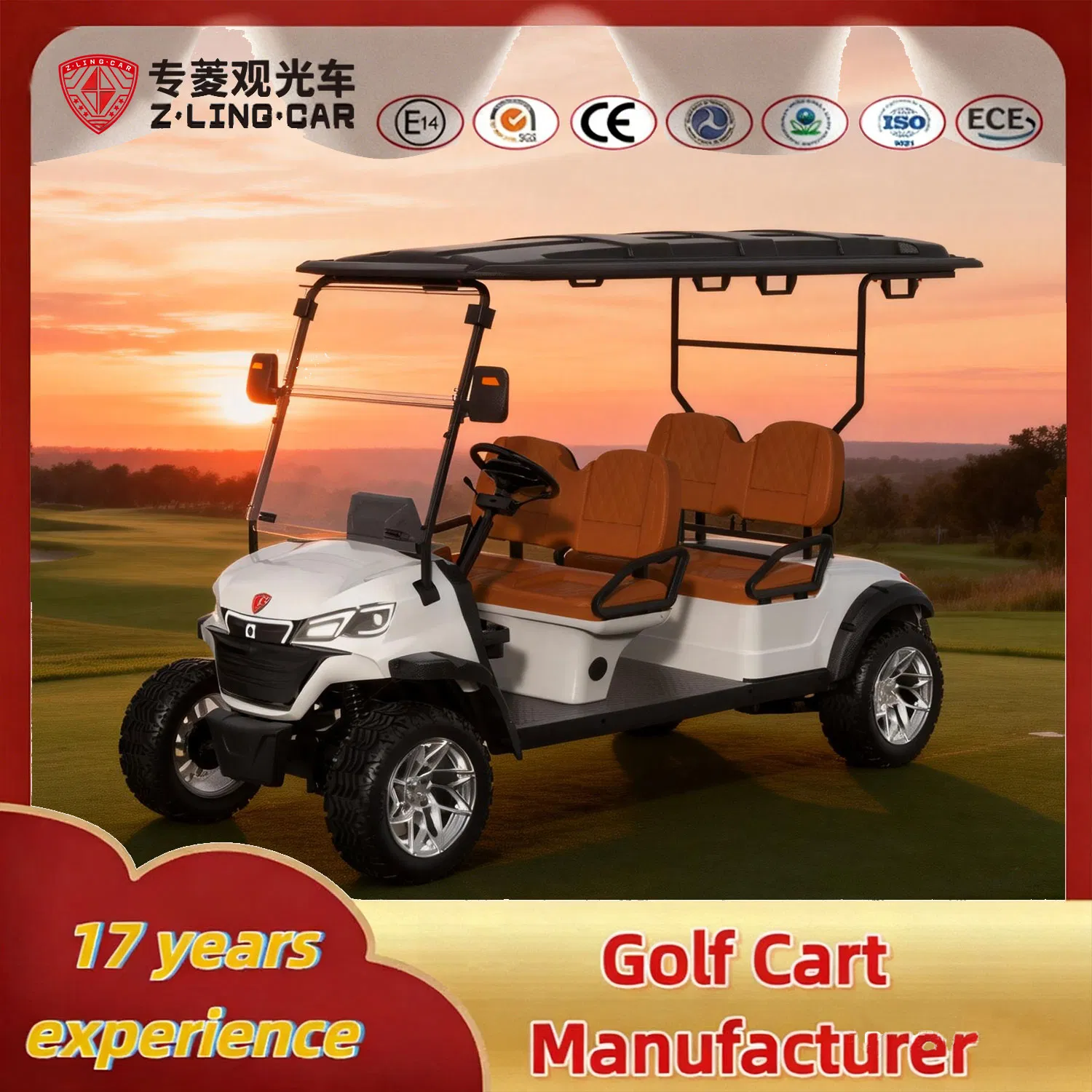 Zlingcar 4 Seat Electric Golf Cart Industrial Park Security Patrol Vehicle Reinforced Structure