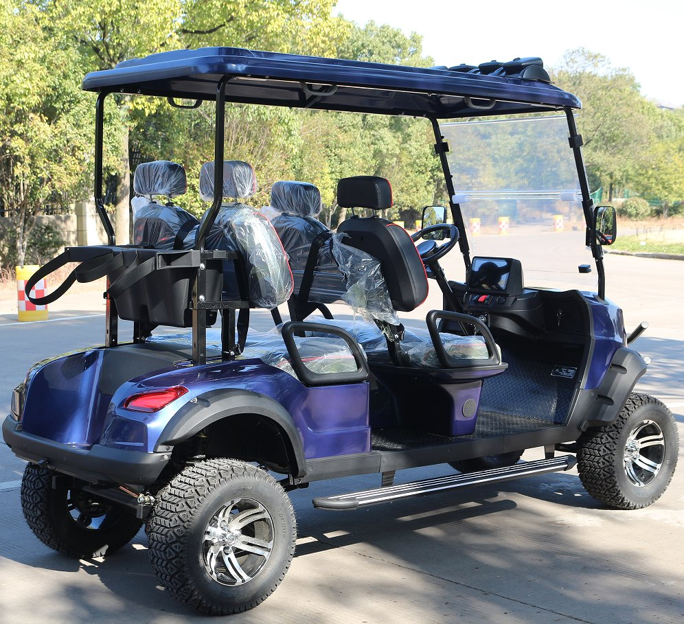 Navy Blue 4-Seat Golf Cart for Lake Resort Guest Shuttles
