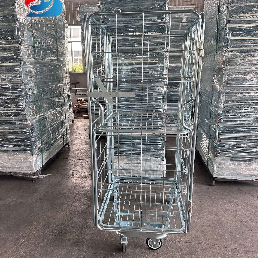 Warehouse Industrial Wire Mesh Transport Rolling Cage Tool Cart