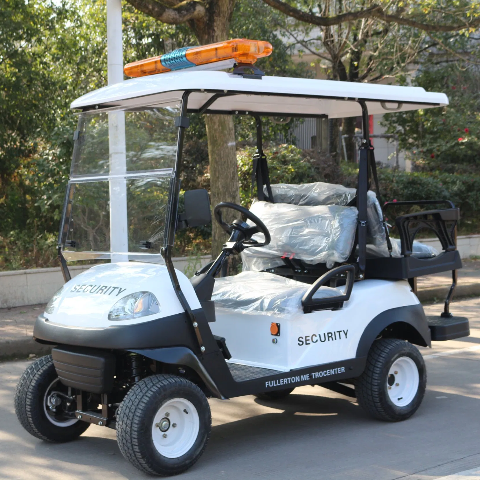 4-Seat White Security Golf Cart: Warning Light for Resort Patrols