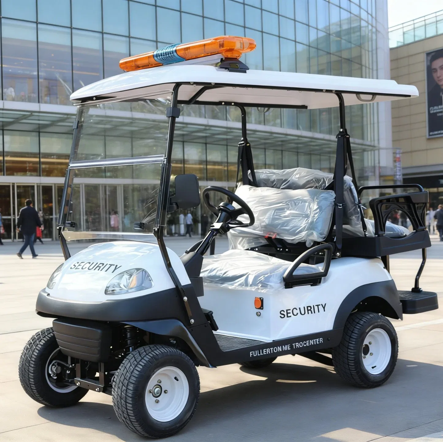 4-Seat White Security Golf Cart: Warning Light for Resort Patrols
