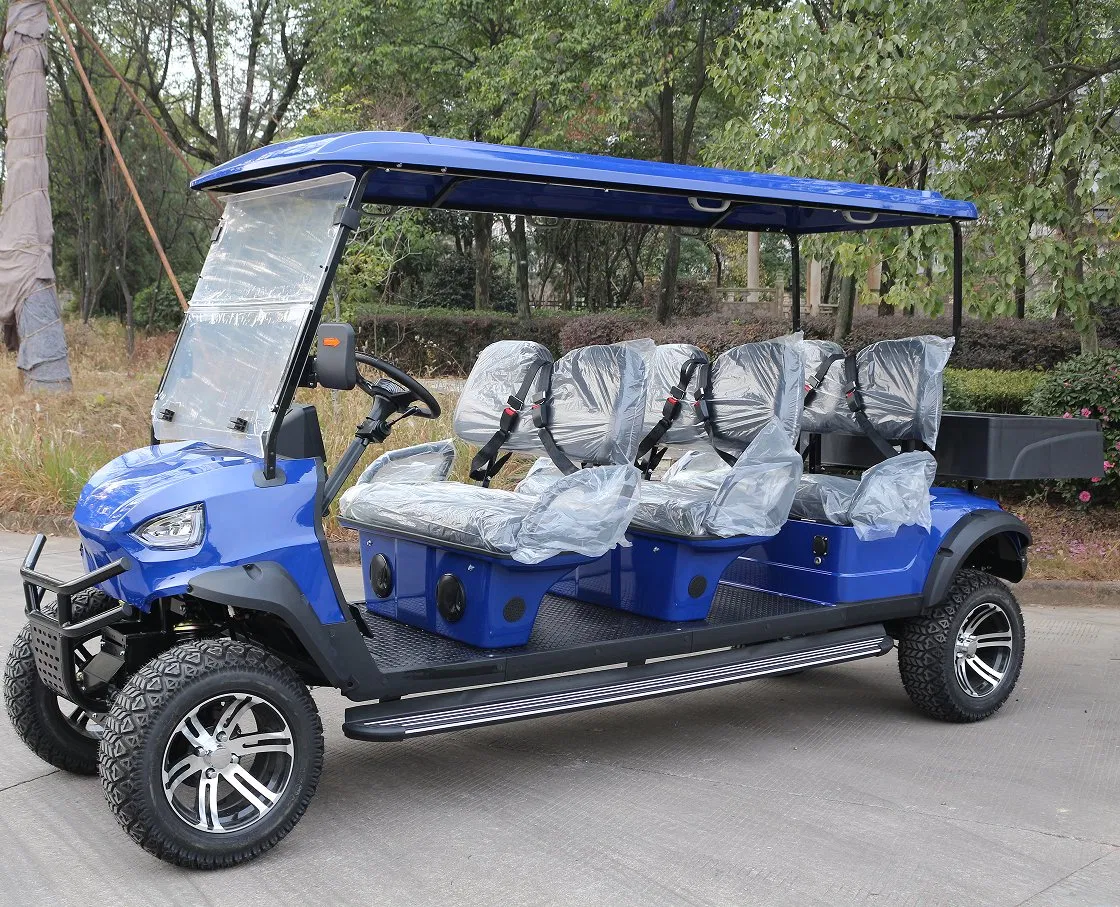 Blue 6-Seater off-Road Golf Cart with Rear Cargo for Resort Shuttles