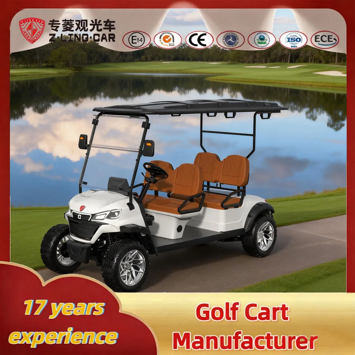 Zlingcar 4 Seat Electric Golf Cart Industrial Park Security Patrol Vehicle Reinforced Structure