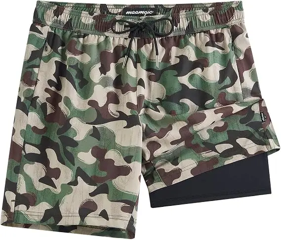 Custom Men's Camo Beach Shorts with Compression Liner Factories, Supplier