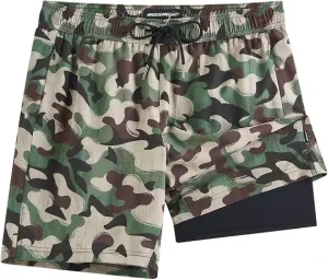 Custom Mens Camo Beach Shorts with Compression Liner