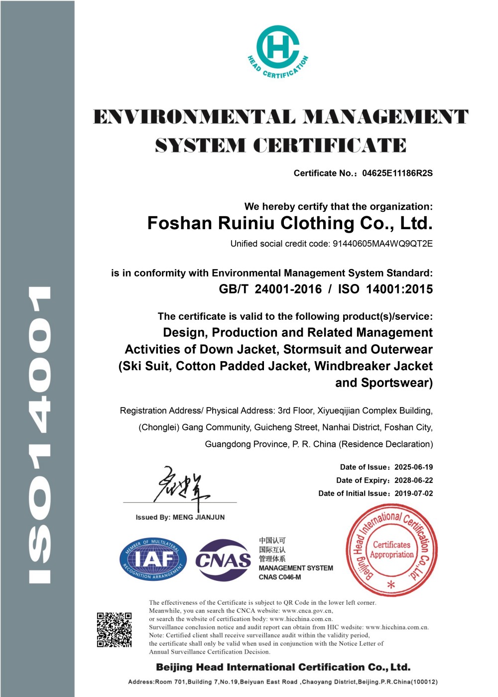 Occupational health and safety certificate