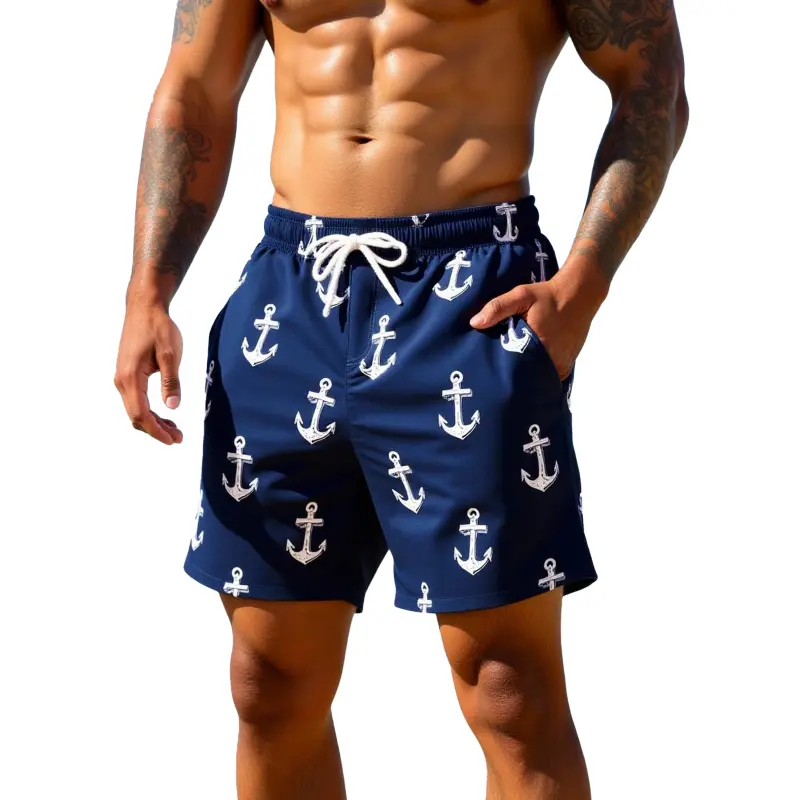 ODM ODM/OEM Men's Anchor Print Quick Dry Swim Trunks Manufacturer Manufacturers, Service