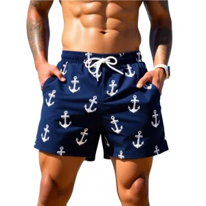 ODM Men's Anchor Print Quick Dry Swim Trunks
