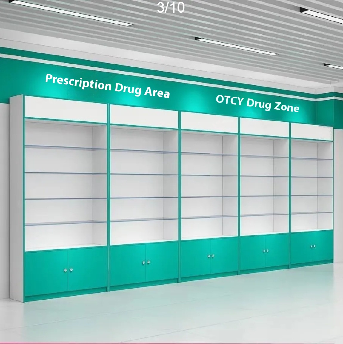 Western Medicine Cabinet Glass Counter Pharmacy Display with Drug Rack Pharmacy Shelves Online Store for Showcases
