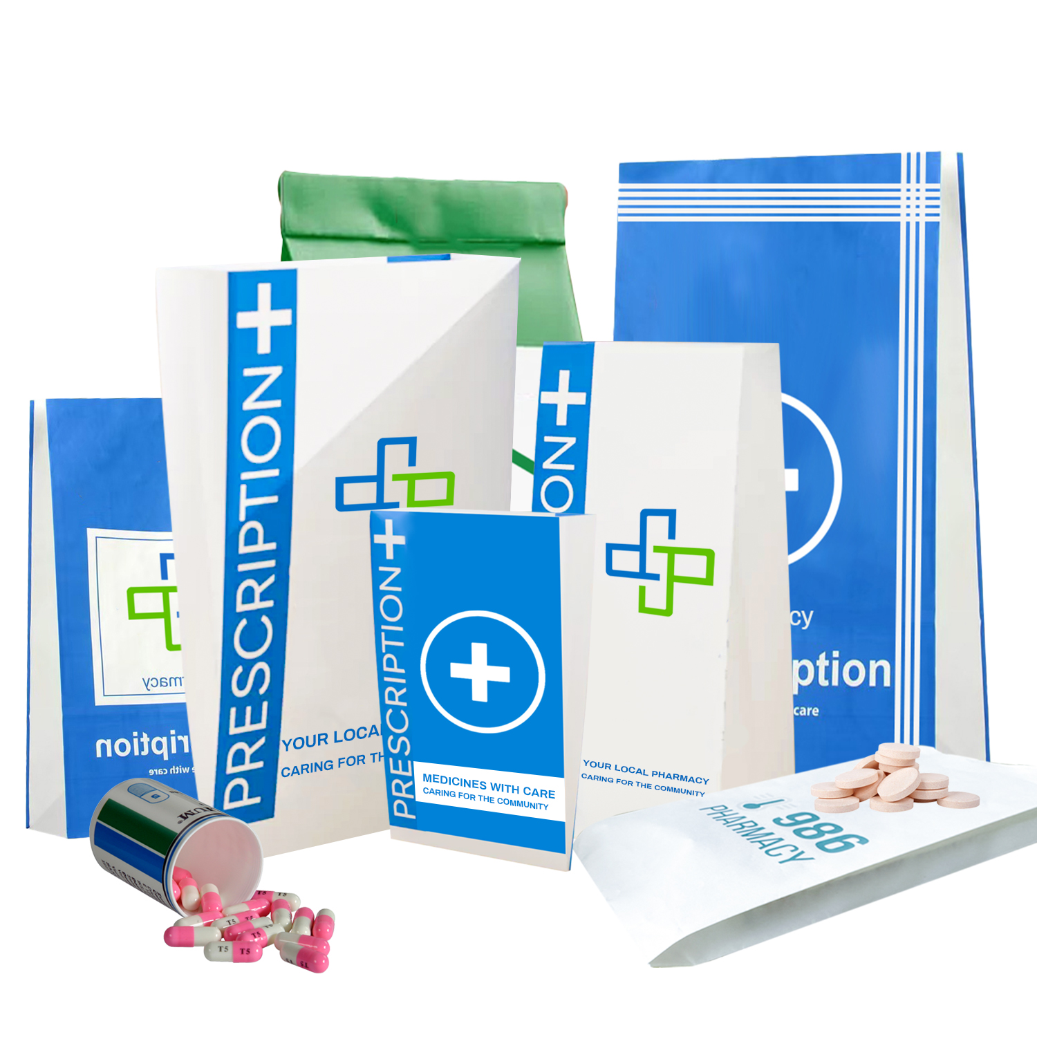Custom Printed Logo Size Daily Counter Prescription Medical Sickness SOS White Kraft Paper Pharmacy Storage Bag for Medicine