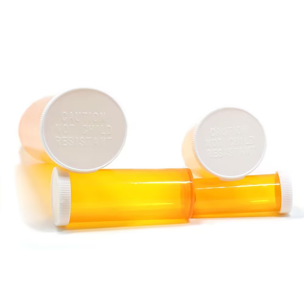 Custom Branded Prescription Vials with Push Down Snap Lids for Secure Storage of Solid Medications Tablets and Capsules