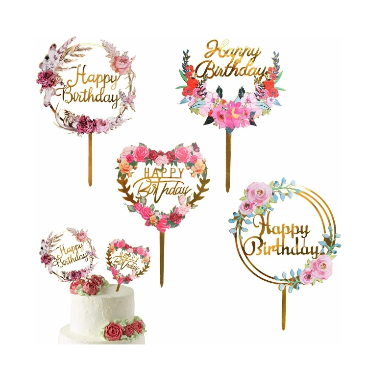 Wholesale Birthday Party Supplies Custom Acrylic Cake Toppers with Glittery Text