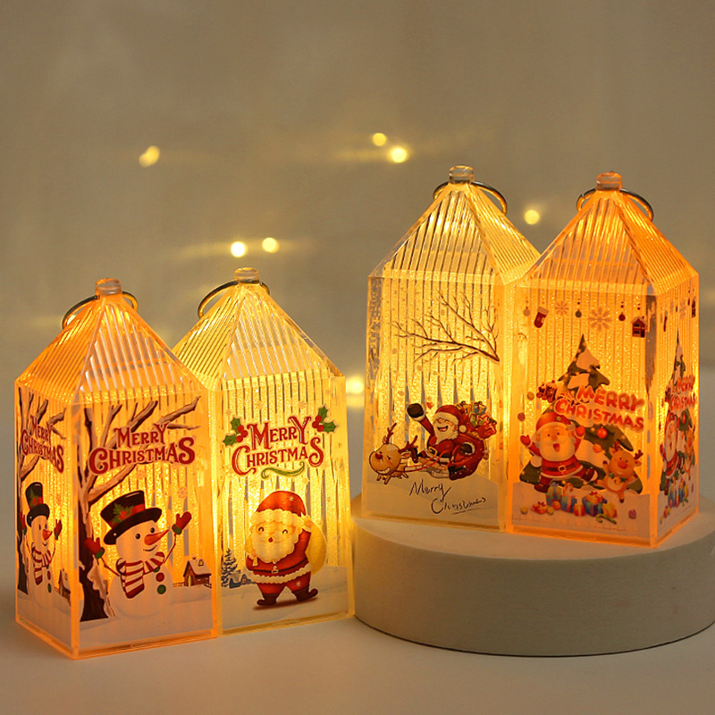 Christmas Lanterns Decorative Lighted Christmas Night Light Christmas Decor Snow Globe Lantern Party Supplies