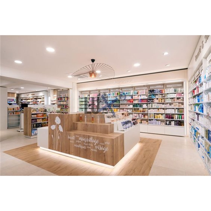Wooden Medical Counter, Drug Shop Wall Shelf Design, Pharmacy Store Furniture