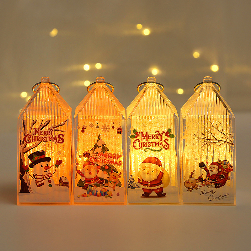 Christmas Lanterns Decorative Lighted Christmas Night Light Christmas Decor Snow Globe Lantern Party Supplies
