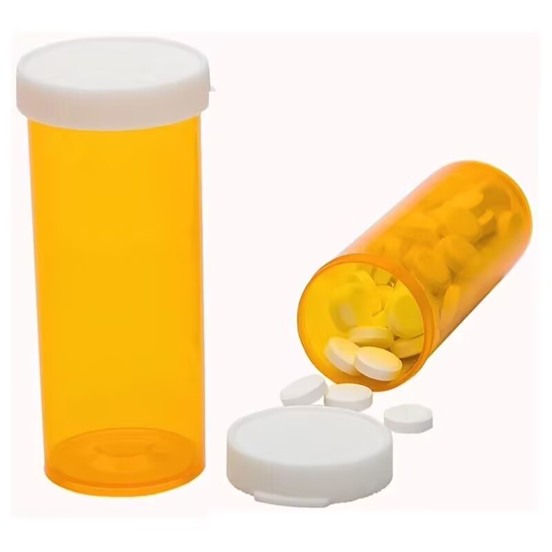 Custom Branded Prescription Vials with Push Down Snap Lids for Secure Storage of Solid Medications Tablets and Capsules