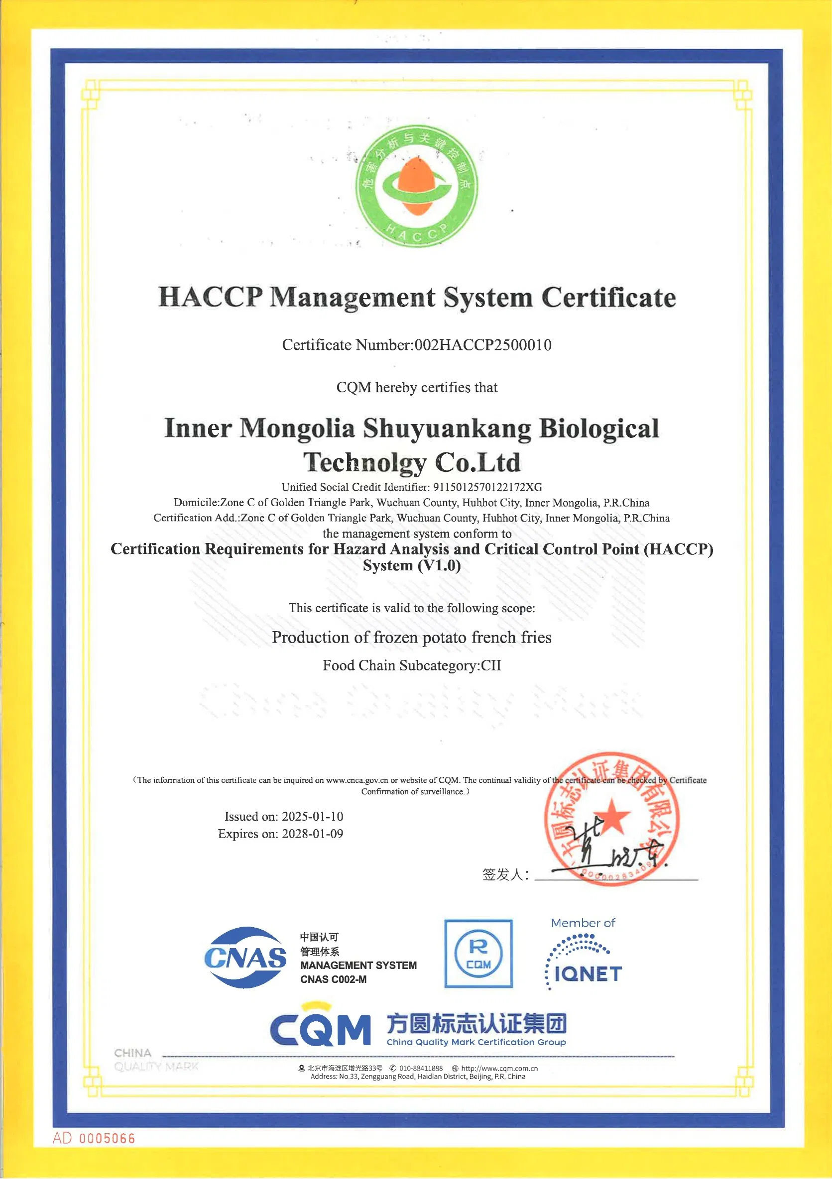 HACCP Certificate