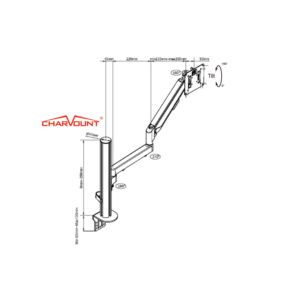 Gas Spring Mount Single Monitor Computer Stand Holder Adjustable Monitor Swivlng Arm