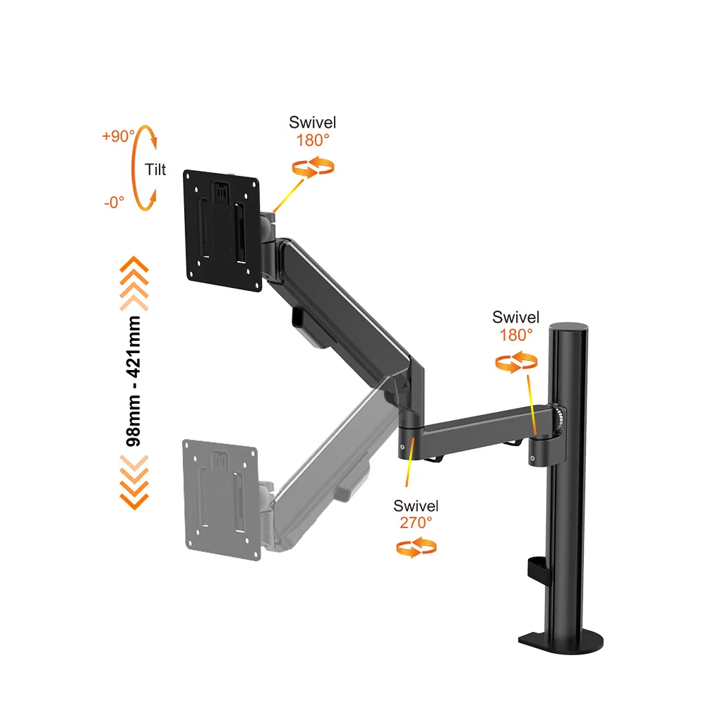 Gas Spring Mount Single Monitor Computer Stand Holder Adjustable Monitor Swivlng Arm