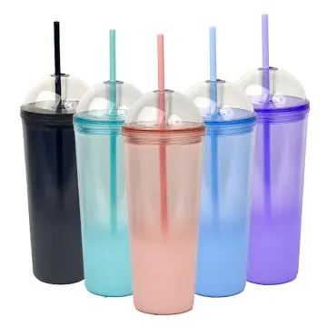 Gradient arched lid straw cup set, leak-proof portable cold drink cup