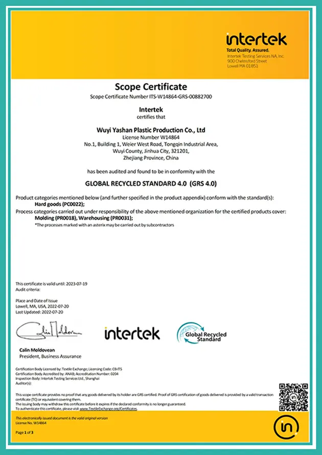 CE Certificate for drinkware products page 1